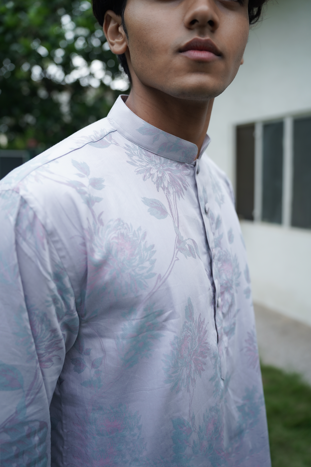 Ivory Grey Floral Woven Kurta